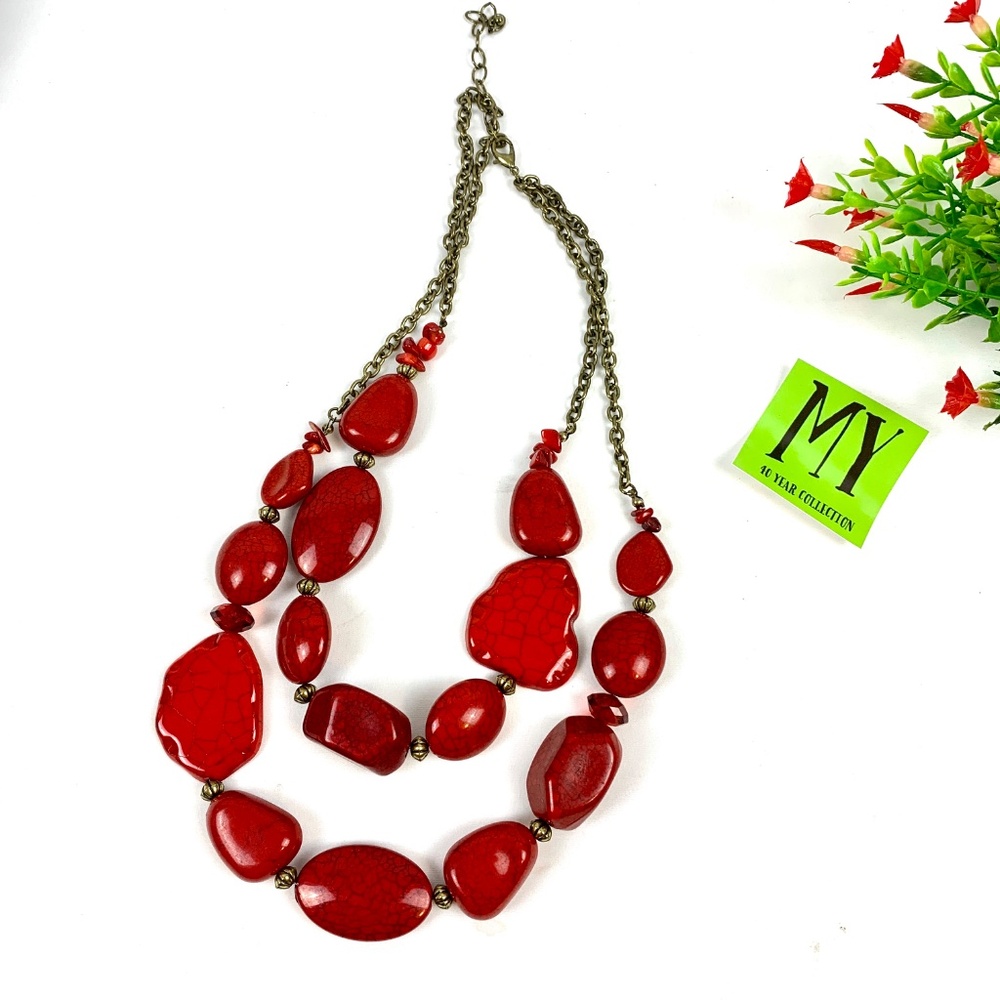 Lucoral Chunky Red Beaded Statement Necklace